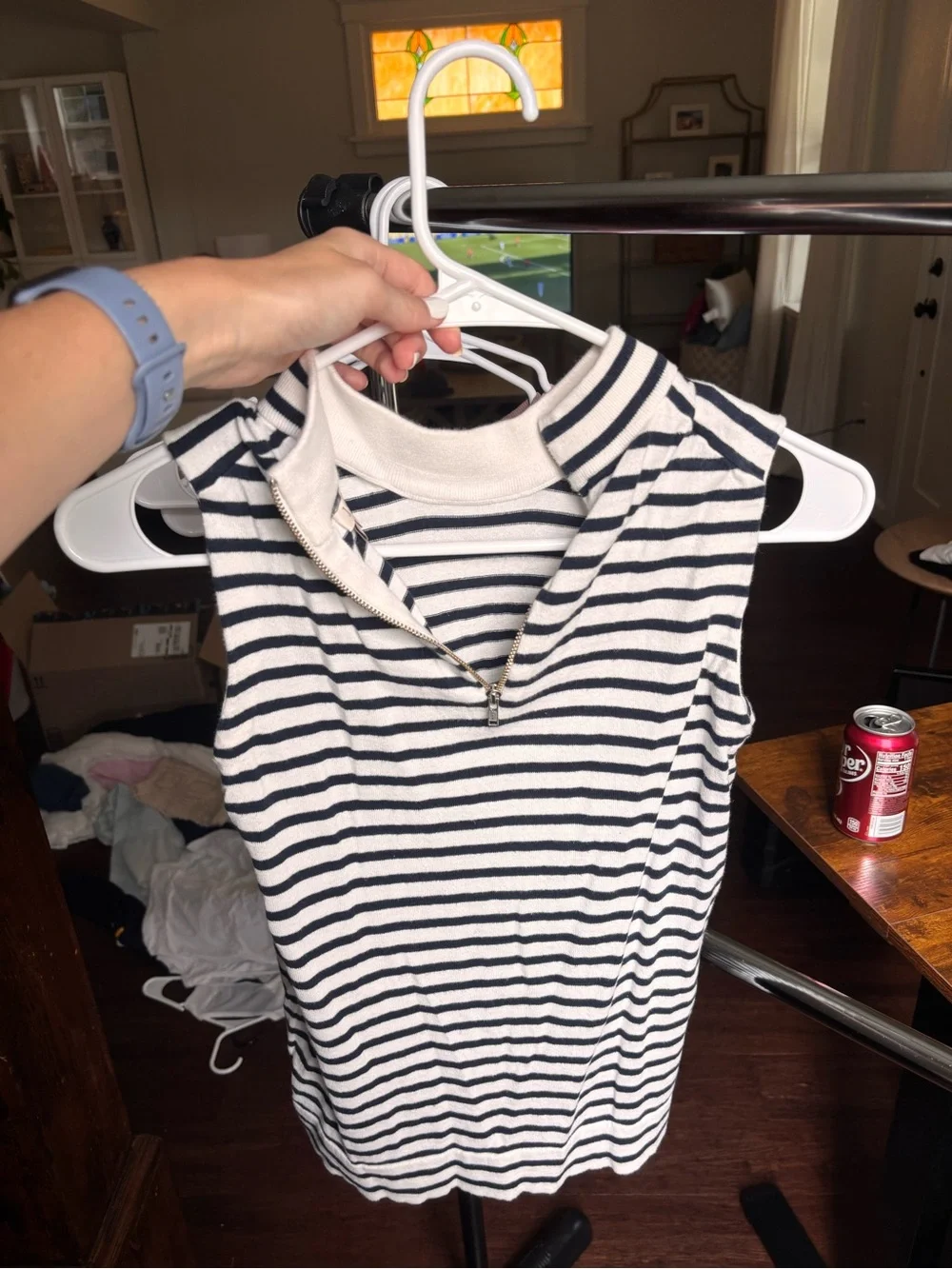Jcrew Striped Sleeveless Zip Mock Neck Top - Navy & White